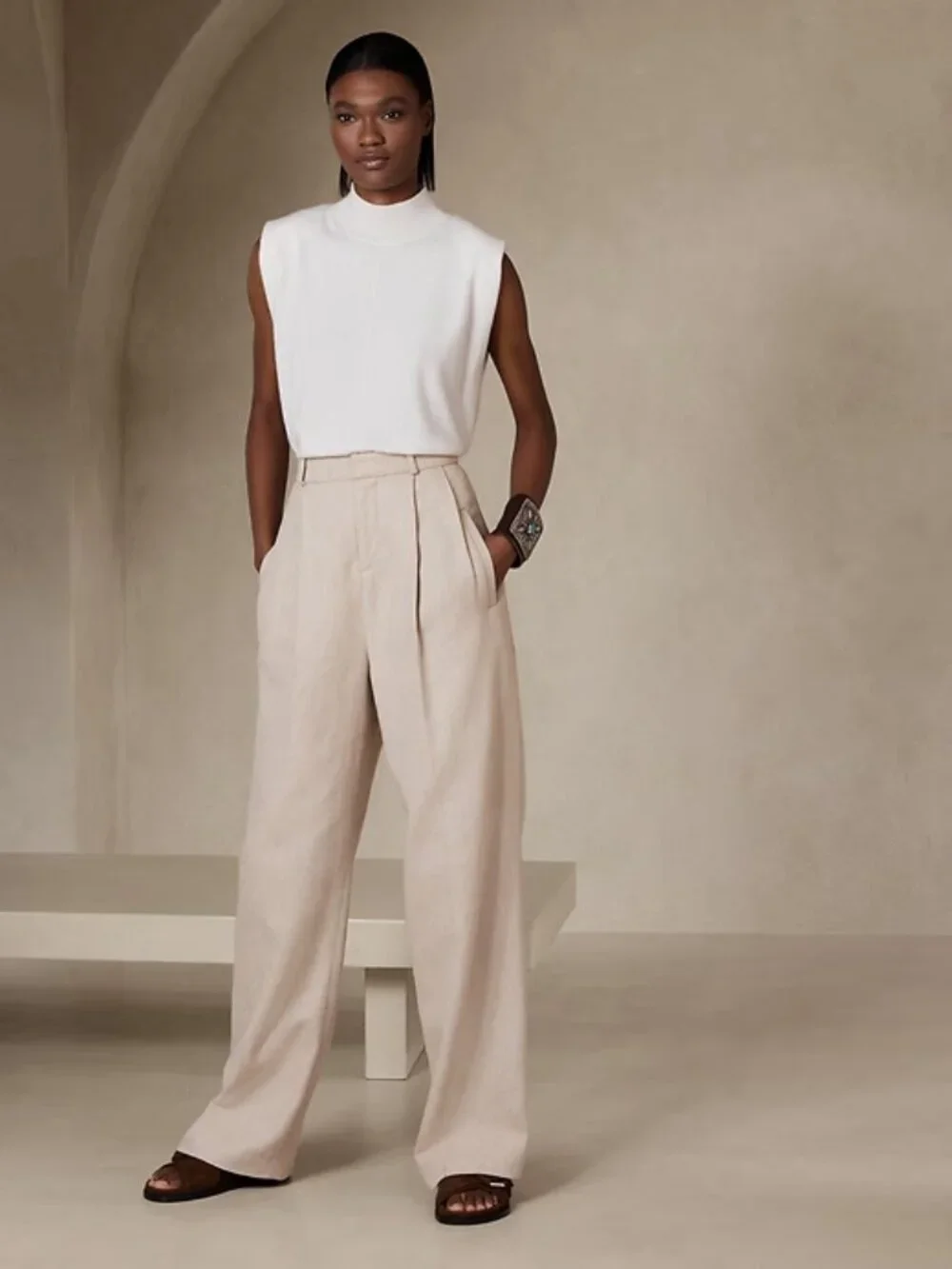 Wide Leg Linen-Cotton Pant Banana Republic